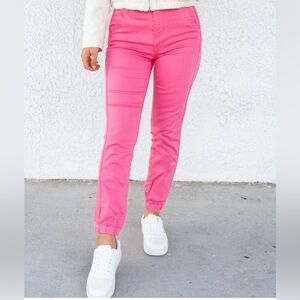 NWT Risen “Top Gun” Pink Elastic Ankle High Rise Denim Jogger Jeans Size 11/30